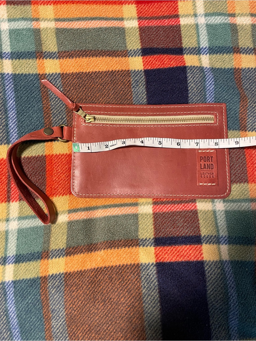 Portland Leather Red-Brown Leather Wristlet Wallet with Gold Zipper - Picture 4 of 5
